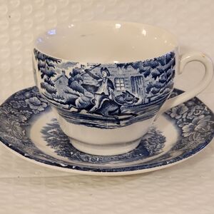 Paul Revere's Ride And Old North Church Scenes, Liberty Blue Cup And Saucer